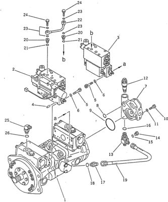 708-23-04014 PC100-5 120-5 150-5 Bộ máy bơm thủy lực (HPV55+55) Bộ phận Komatsu